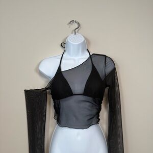 Fashion Nova Black Sheer Asymmetrical Blouse